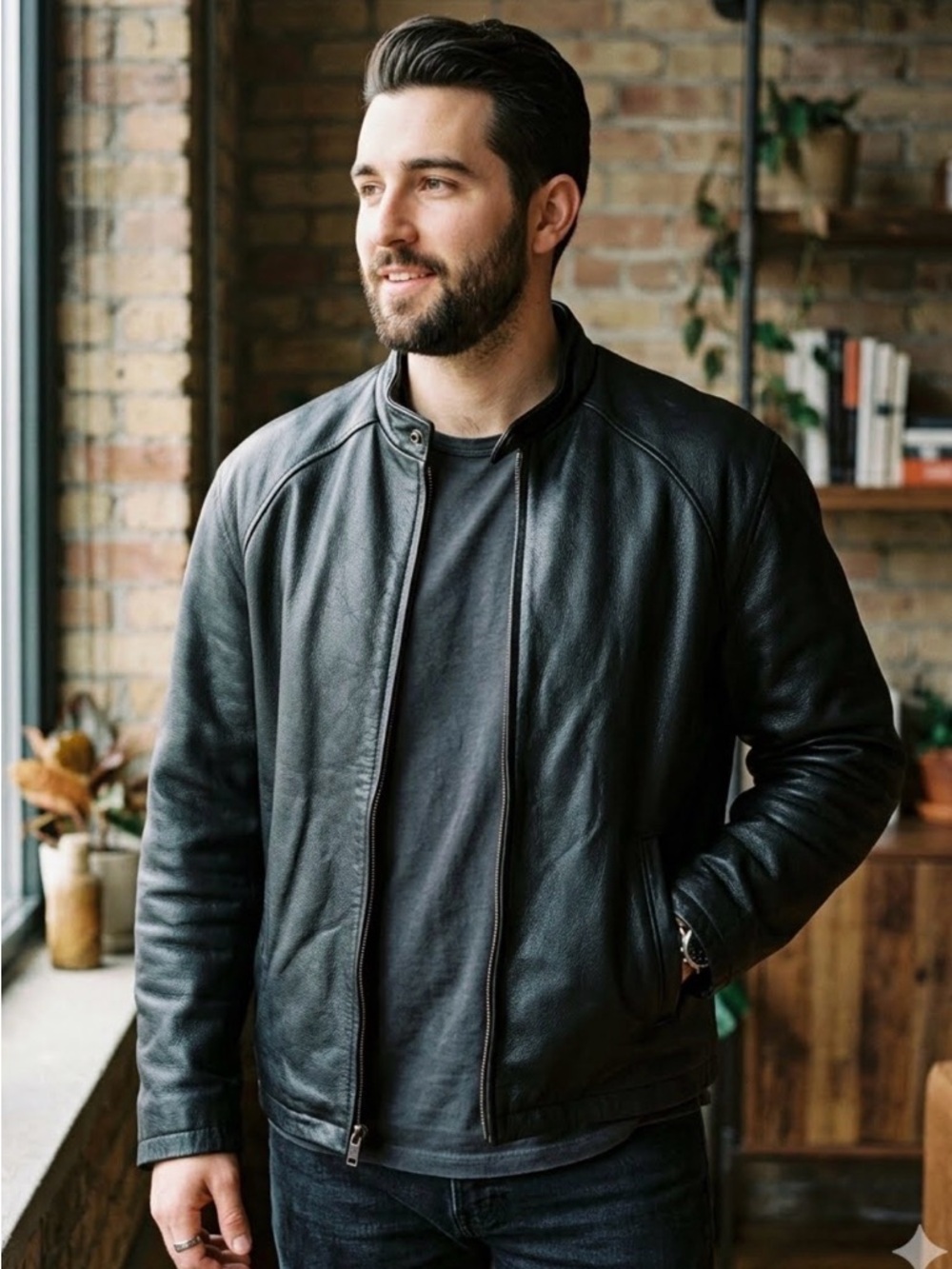 Danier Black Leather Bomber Jacket